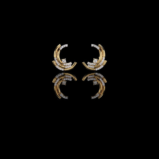 0.21 TCW Modern Crescent Round Cut Lab Grown Hoop Arc Earrings with Round Diamond Accents