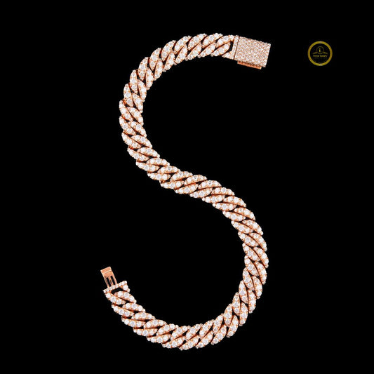 Full Rose Gold Three Rock Full Ice Out Lab Grown Diamond Braclate For Men By Ivevar.