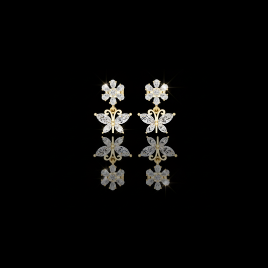 1.59 TCW Desire Lab Grown Multi Cut Diamond Butterfly Drop Earrings Floral-Inspired Fine Jewelry