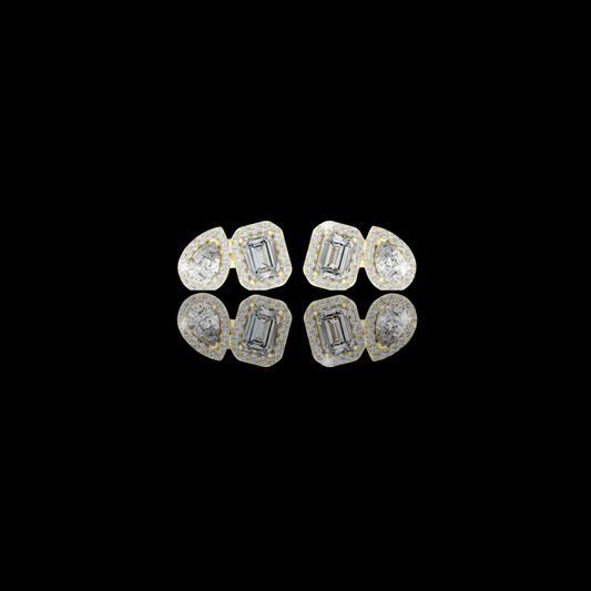 2.03 CT Elegant Emerald Cut and Pear Shape Moissanite Diamond Halo Stud Earrings