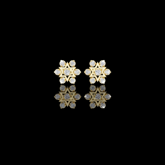 0.45 TCW Geometric Starburst Stud Earrings Round Moissanite Diamonds and Floral Halo Design For Party