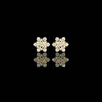 0.45 TCW Geometric Starburst Stud Earrings Round Moissanite Diamonds and Floral Halo Design For Party
