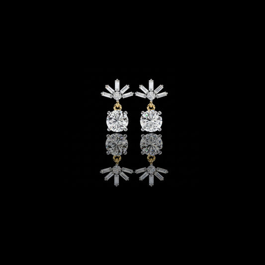 1.90 TCW Stunning Moissanite Diamond Baguette and Round Brilliant Harmony Earring