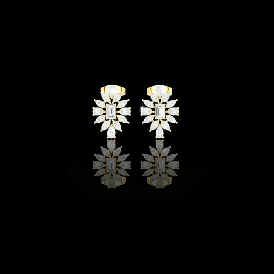 0.25 CT Iconic Lab Grown Emerald Cut Diamond Floral Statement Fine Jewelry Earrings