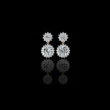 1.37 TCW Sunburst Floral Halo Round Brilliant Lab Grown Diamond Drop Earring