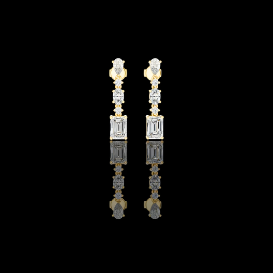2.03 CT Regal Lineage Emerald Cut Moissanite Diamond Drop Earrings with Pear & Oval Accents