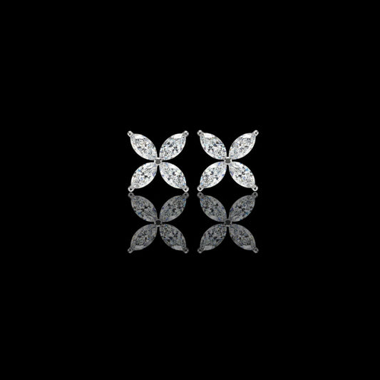 2.00 TCW Contemporary Luxury Marquise Cut Moissanite Diamond Four Petal Floral Stud Earring