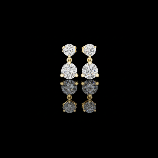 2.00 CT Dual Brilliance Round Moissanite Diamond Drop Earrings with Graduated Two-Stone Design