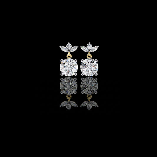 4.00 CT Luxury Round Cut Moissanite Diamond Drop Earrings with Marquise Cut Crystal Floral Top Cluster