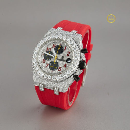 Ivevar's Scarlet Chronograph - Moissanite  Diamond-Accented Watch with Sporty Red Band