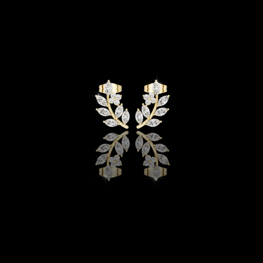 0.65 CT Charming Moissanite Marquise Cut Leaf Climber Earrings Nature Inspired Fine Jewelry