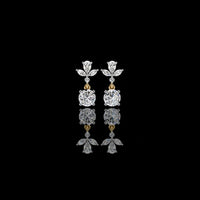 0.83 CT Elegant Pear and Marquise Cut Floral Cluster Drop Lab Grown Earrings with Round Solitaire Dangles