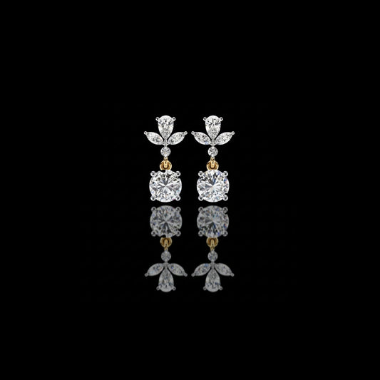 2.00 CT Elegant Pear and Marquise Cut Floral Cluster Drop Moissanite Earrings with Round Solitaire Dangles