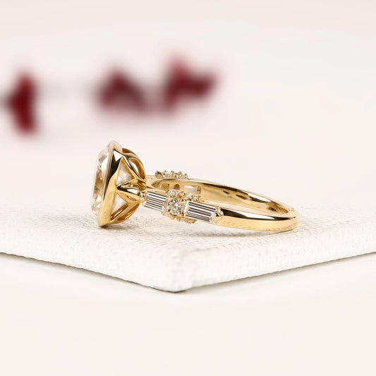 Bezel Set Rose Cushion Cut Lab Diamond Ring - view 2