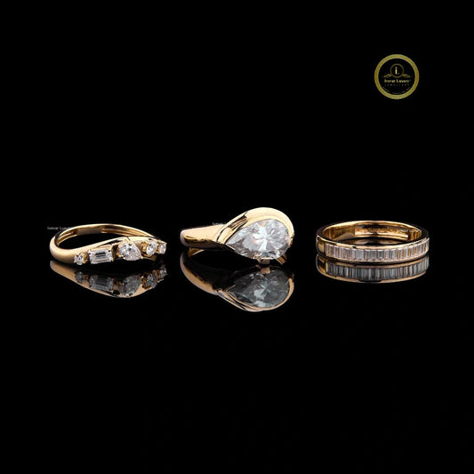 Bezel Set Pear Moissanite Solitaire Bridal Ring Set - view 3
