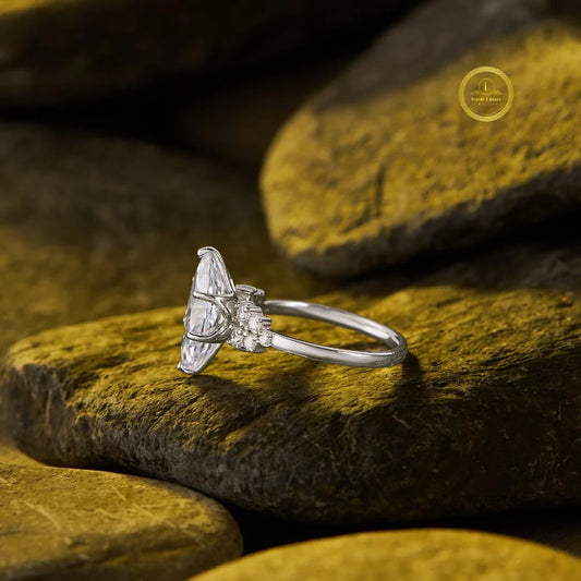 Marquise Cut Moissanite Engagement Ring With Pave Band - view 3