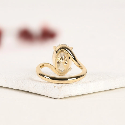 Oval Cut Moissanite Bypass Ring With Twisted Band - view 3