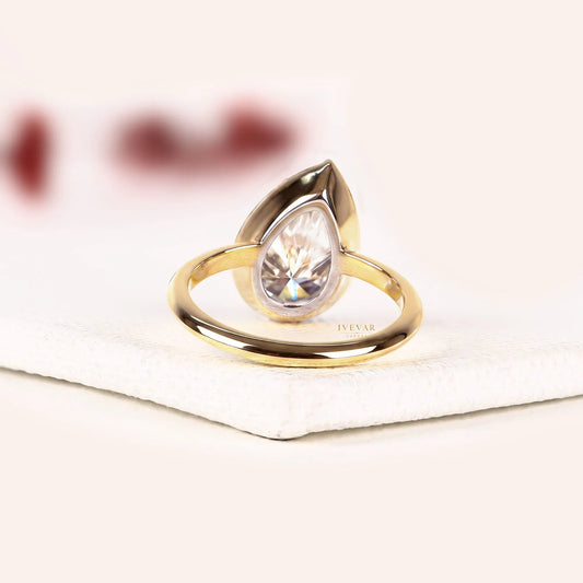 Black Bezel Pear Cut Lab Diamond Solitaire Engagement Ring - view 3