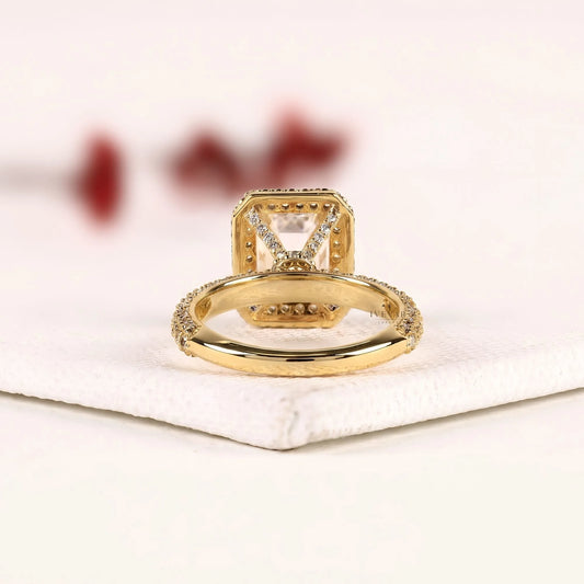 Double Halo with Hidden Emerald Cut Lab Diamond Engagement Ring - view 3