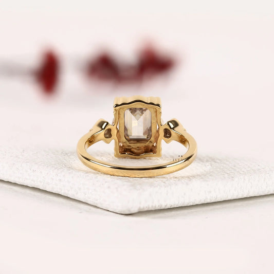 Bezel Setting Emerald Cut with Side Lab Diamond Engagement Ring - view 3