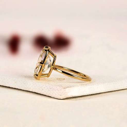 Cushion Cut Lab Diamond Solitaire Gold Engagement Ring