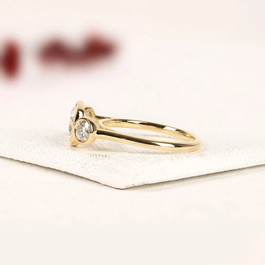 Bezel Setting Three Stone Cushion Lab Diamond Ring - view 3