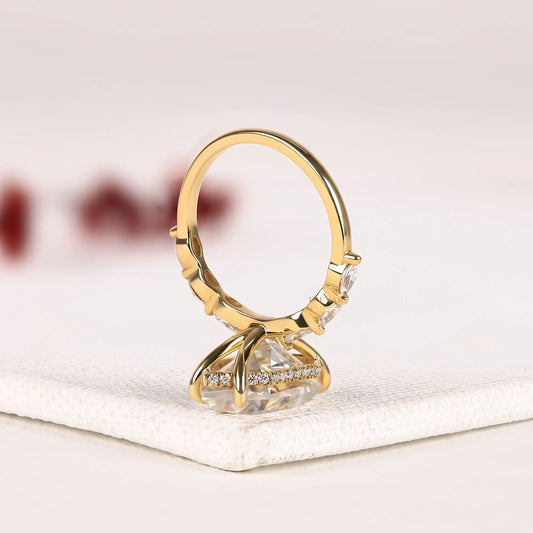 Dutch Marquise Lab Diamond Hidden Halo Ring with Pave Band - view 3