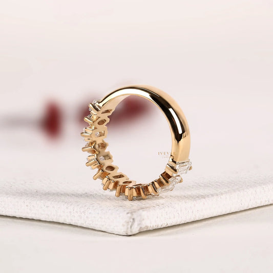 Baguette & Marquise Cut Lab Alternating Eternity Wedding Band - view 3