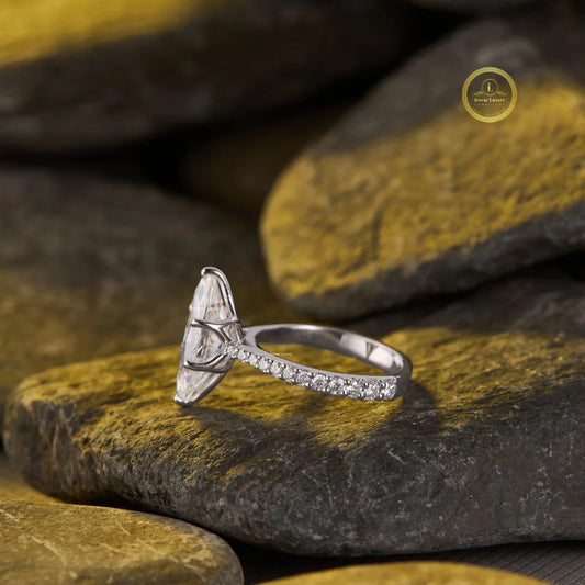 Marquise Cut Lab Diamond Engagement Ring With Pave Band - view 3