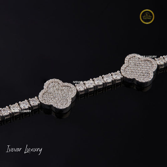 leaf clover fashion Jewelry Sterling Silver with VVS Moissanite Diamond cuban bracelet for unisex by Ivevar