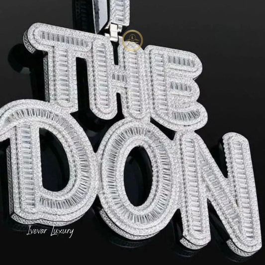Iced-Out Custom Baguette Lab Diamond THE DON Letters Pendant Charm - view 4
