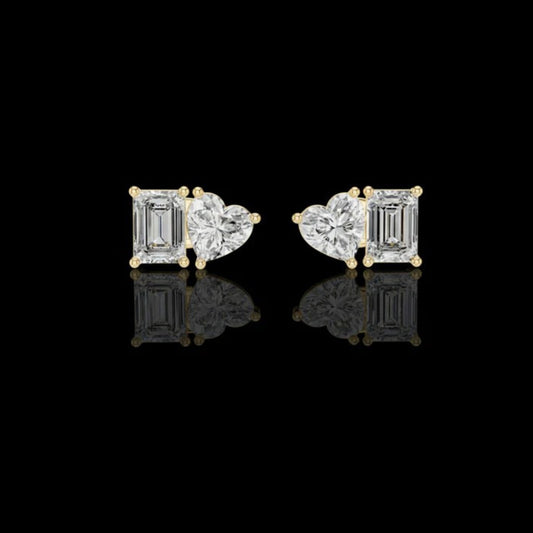 1.5 CT Dual Spark Heart & Emerald Cut Lab Grown Diamond Stud Earrings