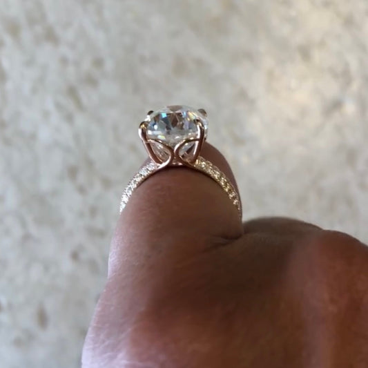 Halo Cushion Cut Lab Diamond Pave Engagement Ring - view 4