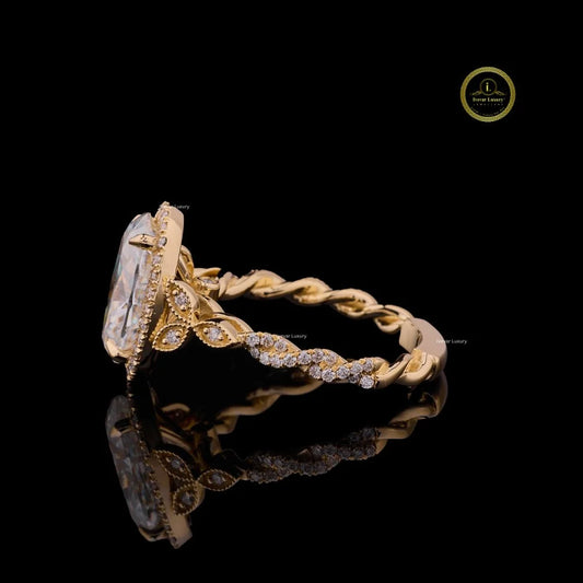Oval Halo Moissanite Engagement Ring Twisted Rope Band - view 3