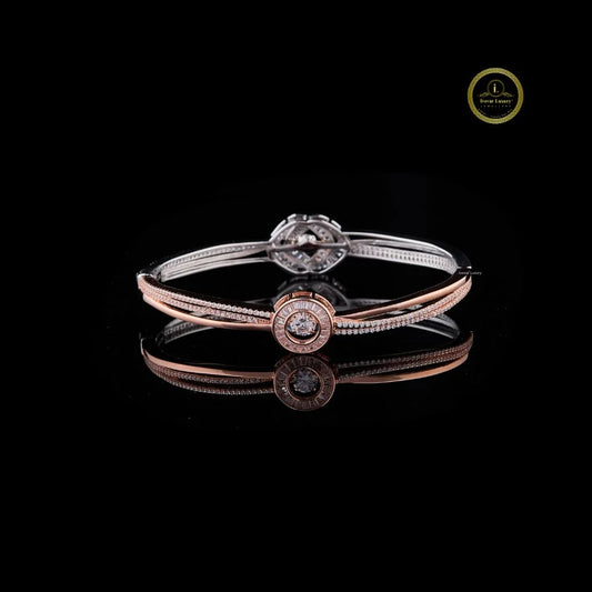 Eye Shape Moissanite Two-Tone Crossover Bangle Bracelet - view 3