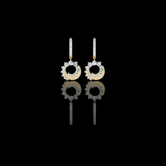 1.00 TCW Luminous Crescent Sparkle Hoop Drop Earrings with Brilliant Round Lab grown Diamond