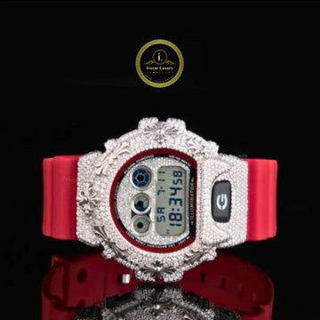 Diamond Paved Digital Sports Watch with Red Performance Strap