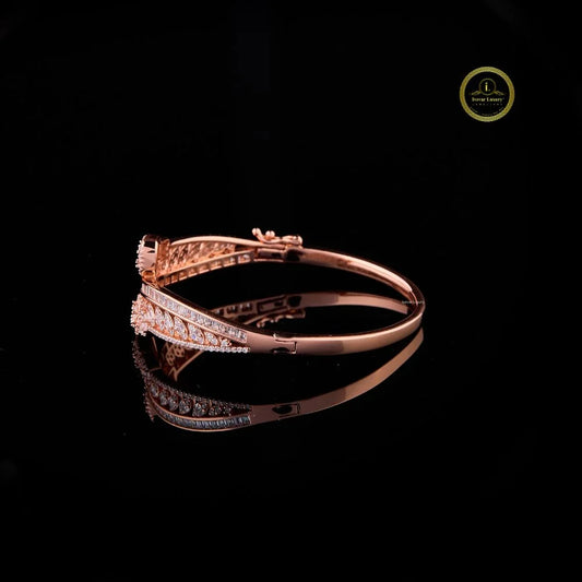 Baguette Cut Lab Grown Diamond Cross-Over Open Cuff Bangle - view 3