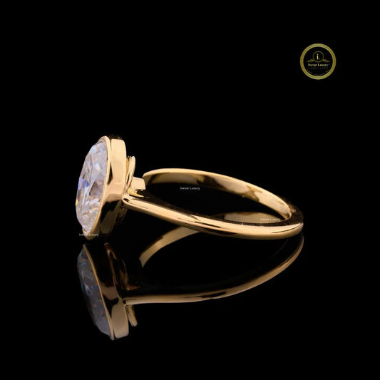 Oval Cut Lab Diamond Bezel Set Solitaire Engagement Ring - view 3