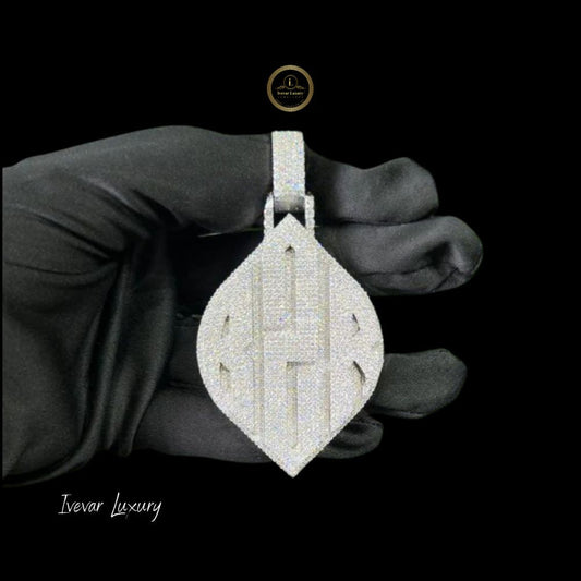 Custom Leaf Shield Lab Grown Diamond Iced-Out Initial Pendant - view 3