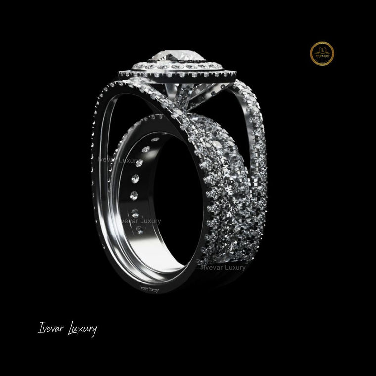 Round Moissanite Iced Out Band Ring in 925 Sterling Silver - view 2