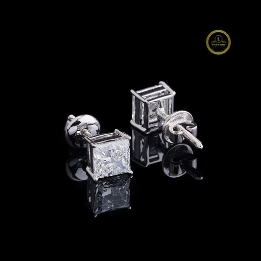 Princess Classic Solitaire Stud Earrings with Four Prong Crown - view 3