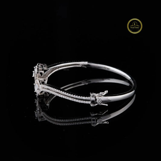 Marquise Cut Moissanite Floral Open Cuff Bangle Bracelet - view 3