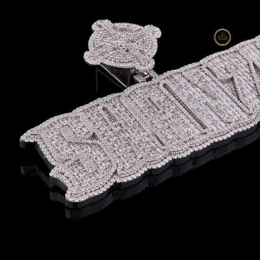 Custom SWANZY VVS1 Baguette Lab Diamond Nameplate Pendant - view 3