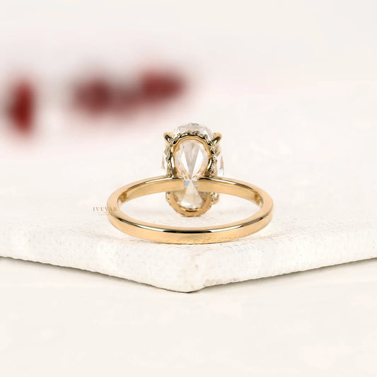 Oval Cut Lab Diamond Four Prong Solitaire Ring with Plain Band - view 3