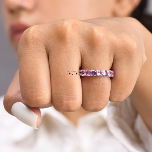 Diamond Halo Pink sapphire diamond eternity band Ring #Ivevar