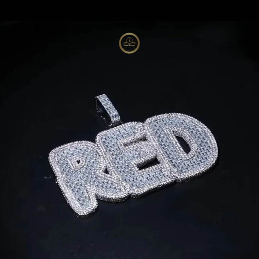 Custom Hip Hop RED Block Letter Lab Diamond Iced-Out Pendant - view 3
