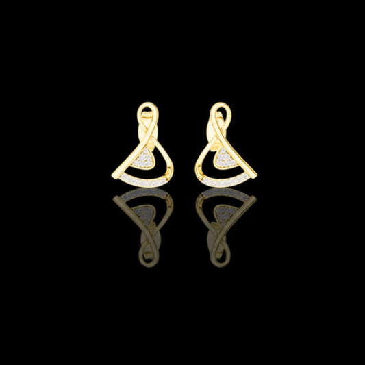 0.13 TCW Modern Gold Infinity Loop Lab Grown Round Diamond Stud Earrings with Curved Pave Arc