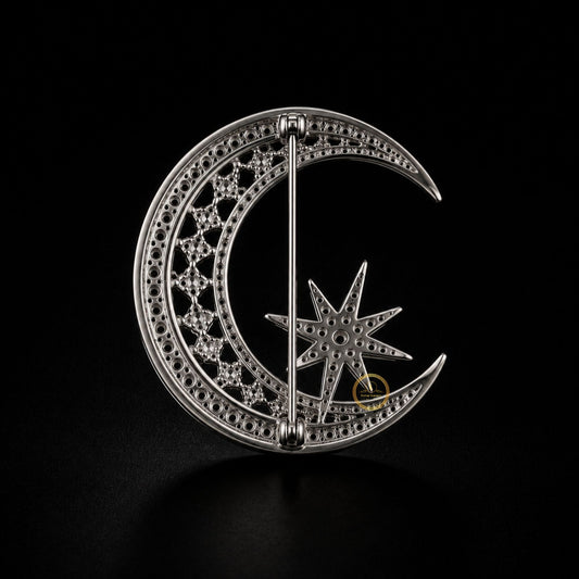 Luxury Crescent Moon & Star Crystal Brooch Celestial Statement Pin - view 3