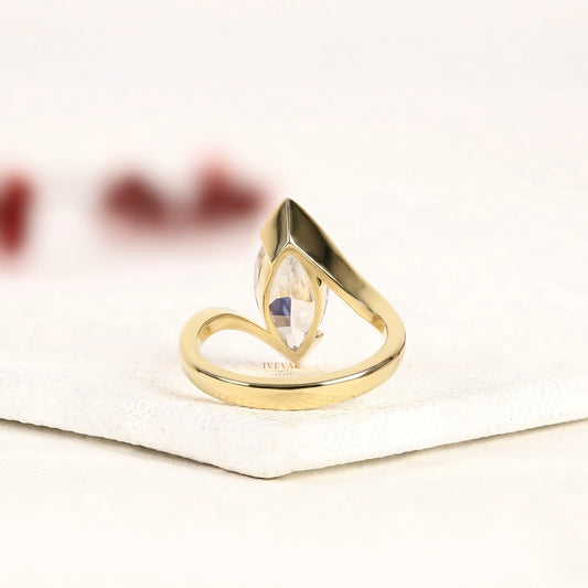 Marquise Cut Moissanite Bezel Set With Bypass Band - view 3